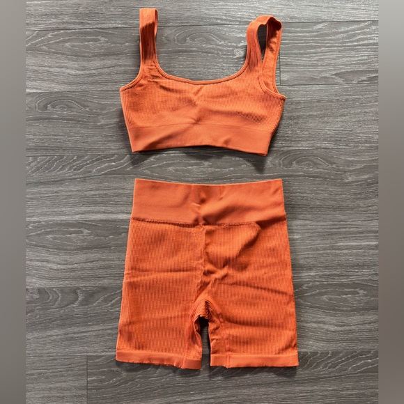 Orange Ribbed Workout Set - Picture 1 of 4